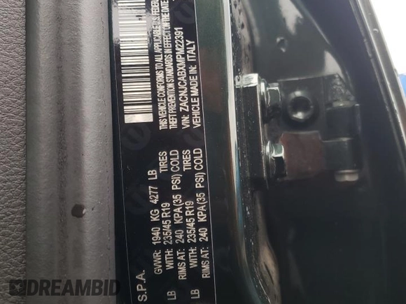 2021 Jeep Renegade Sport with VIN ZACNJCABXMPM22391, listed as a Copart auction lot 53554605 with 24,008 mi miles and Salvage title. Bid and sale history available at DreamBid. Image 12.