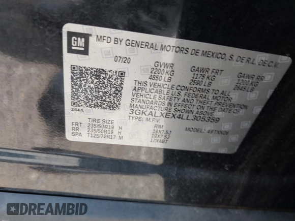 2020 GMC Terrain Denali with VIN 3GKALXEX4LL305359, listed as a IAAI auction lot 42106661 with 84,469 mi miles and . Bid and sale history available at DreamBid. Image 9.