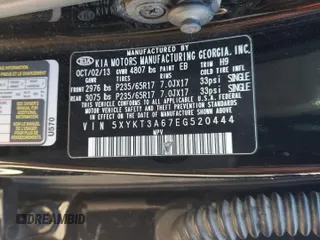 2014 Kia Sorento LX with VIN 5XYKT3A67EG520444, listed as a Copart auction lot 47831785 with 247,037 mi miles and Clean Title. Bid and sale history available at carsss.com. Image 15.