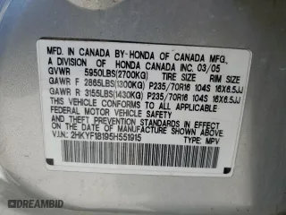 2005 Honda Pilot LX with VIN 2HKYF18195H551915, listed as a Copart auction lot 42939515 with 0 mi miles and Salvage Title. Bid and sale history available at carsss.com. Image 13.