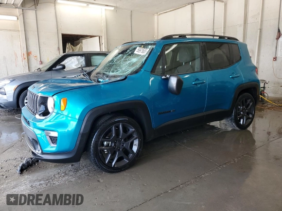 2021 Jeep Renegade Latitude z VIN ZACNJCBB7MPM57579, wystawiony jako Copart lot #59979555 z przebiegiem 49 272 mil mil oraz Szkoda całkowita • Salvage title. Historia ofert i sprzedaży dostępna na DreamBid. Obrazek 1.