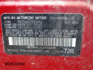 2018 Mitsubishi Mirage SE z VIN ML32A4HJ0JH004436, wystawiony jako IAAI lot #42297251 z przebiegiem 105 442 mil mil oraz . Historia ofert i sprzedaży dostępna na DreamBid. Obrazek 9.