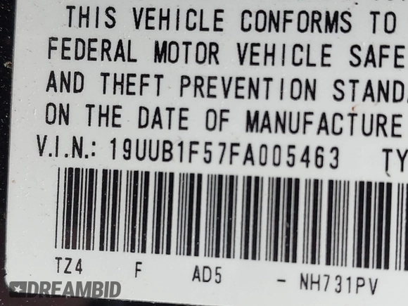 2015 Acura TLX Tech with VIN 19UUB1F57FA005463, listed as a IAAI auction lot 42027656 with 171,708 mi miles. Bid and sale history available at carsss.com. Image 9.