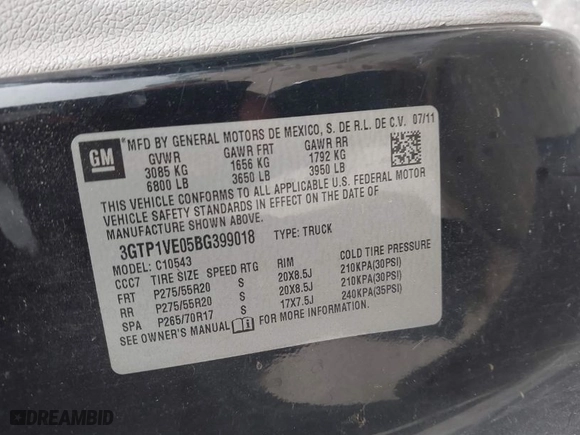 2011 GMC Sierra 1500 SLE with VIN 3GTP1VE05BG399018, listed as a IAAI auction lot 41513516 with 181,834 mi miles. Bid and sale history available at carsss.com. Image 9.