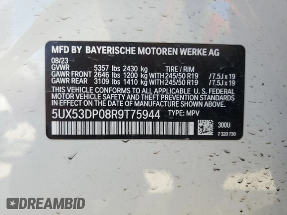2024 BMW X3 xDrive30i with VIN 5UX53DP08R9T75944, listed as a Copart auction lot 44019865 with 11,777 mi miles and Salvage Title. Bid and sale history available at carsss.com. Image 13.