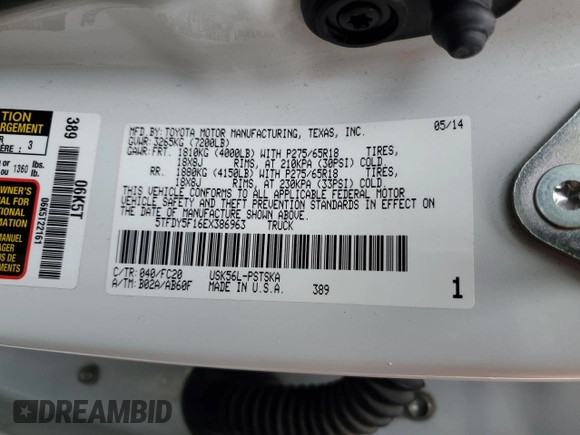2014 Toyota Tundra 4WD Truck SR5 with VIN 5TFDY5F16EX386963, listed as a Copart auction lot 51168345 with 77,553 mi miles and Salvage Title. Bid and sale history available at carsss.com. Image 12.