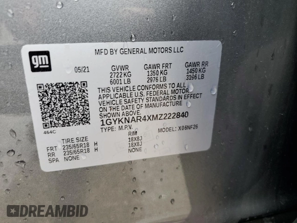 2021 Cadillac XT5 FWD Luxury with VIN 1GYKNAR4XMZ222840, listed as a Copart auction lot 62827165 with 36,637 mi miles and Non repairable. Bid and sale history available at DreamBid. Image 13.