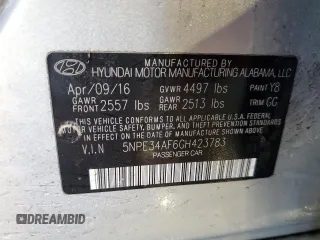 2016 Hyundai Sonata Sport with VIN 5NPE34AF6GH423783, listed as a Copart auction lot 42522245 with Not Provided miles and Salvage Title. Bid and sale history available at DreamBid. Image 12.