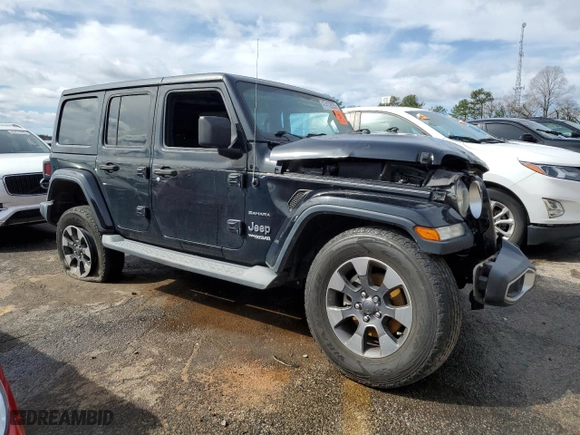 2018 Jeep Wrangler Unlimited Sahara with VIN 1C4HJXEG0JW159291, listed as a Copart auction lot 47412835 with 0 mi miles and Salvage Title. Bid and sale history available at carsss.com. Image 4.