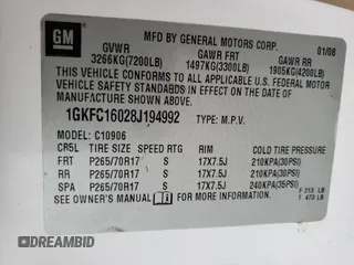 2008 GMC Yukon XL SLT w/4SB with VIN 1GKFC16028J194992, listed as a Copart auction lot 73526724 with 236,387 mi miles and Salvage Title. Bid and sale history available at carsss.com. Image 13.