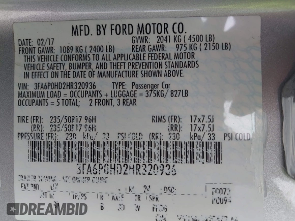 2017 Ford Fusion SE with VIN 3FA6P0HD2HR320936, listed as a IAAI auction lot 41880422 with 70,695 mi miles. Bid and sale history available at carsss.com. Image 9.