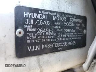 2002 Hyundai Santa Fe GLS with VIN KM8SC13DX2U329705, listed as a Copart auction lot 48986355 with 118,502 mi miles and Salvage Title. Bid and sale history available at carsss.com. Image 13.