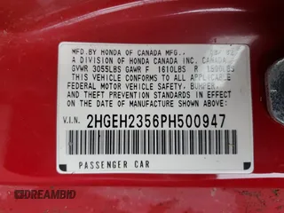1993 Honda Civic CX with VIN 2HGEH2356PH500947, listed as a Copart auction lot 89210475 with 185,046 mi miles and Clean Title. Bid and sale history available at DreamBid. Image 12.