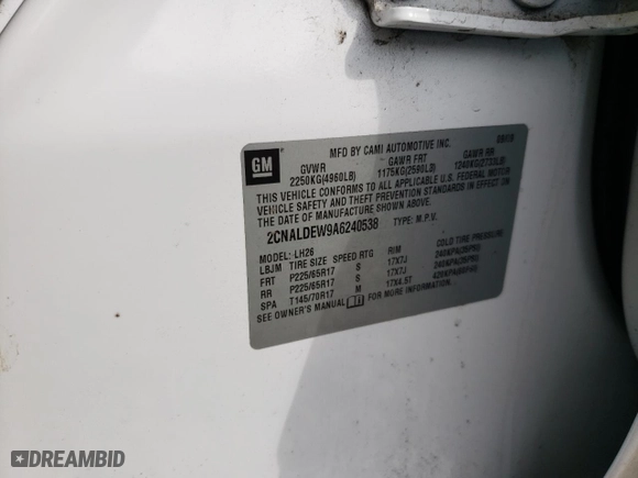 2010 Chevrolet Equinox LT w/1LT with VIN 2CNALDEW9A6240538, listed as a Copart auction lot 49208985 with 145,488 mi miles and Salvage Title. Bid and sale history available at carsss.com. Image 14.