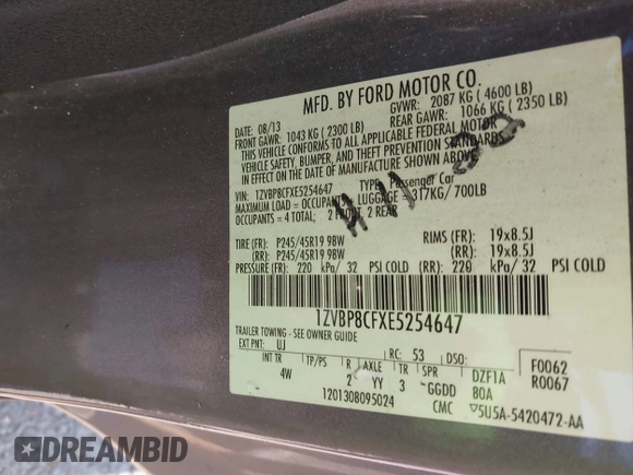 2014 Ford Mustang GT с VIN 1ZVBP8CFXE5254647, выставлен на аукционе IAAI как лот 42201914 с пробегом 95 133 миль миль и . История ставок и продаж доступна на DreamBid. Изображение 9.