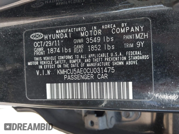 2012 Hyundai Accent SE z VIN KMHCU5AE0CU031475, wystawiony jako IAAI lot #42196146 z przebiegiem 122 489 mil mil oraz . Historia ofert i sprzedaży dostępna na DreamBid. Obrazek 9.
