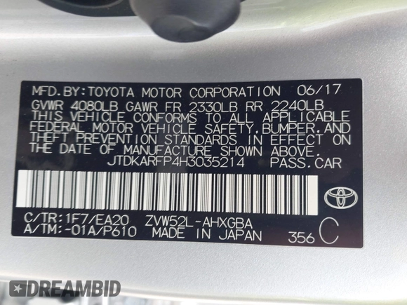2017 Toyota Prius Plus z VIN JTDKARFP4H3035214, wystawiony jako IAAI lot #41952143 z przebiegiem 166 687 mil mil oraz . Historia ofert i sprzedaży dostępna na DreamBid. Obrazek 9.