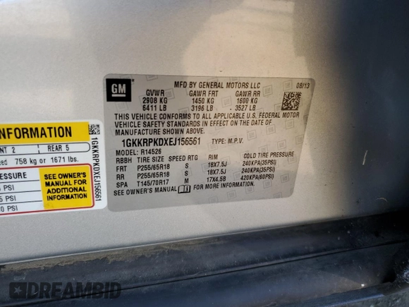 2014 GMC Acadia SLE with VIN 1GKKRPKDXEJ156561, listed as a Copart auction lot 87116884 with 141,193 mi miles and Salvage Title. Bid and sale history available at carsss.com. Image 15.