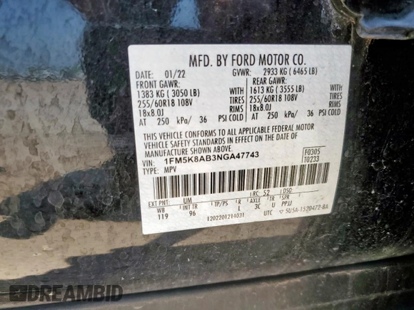 2022 Ford Police Interceptor Utility z VIN 1FM5K8AB3NGA47743, wystawiony jako Copart lot #57174145 z przebiegiem 71 935 mil mil oraz Czysty tytuł • Clean title. Historia ofert i sprzedaży dostępna na DreamBid. Obrazek 14.