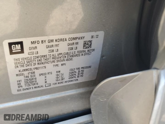 2023 Buick Encore GX Select with VIN KL4MMDSL1PB011179, listed as a Copart auction lot 55487305 with 65,508 mi miles and Salvage title. Bid and sale history available at DreamBid. Image 12.