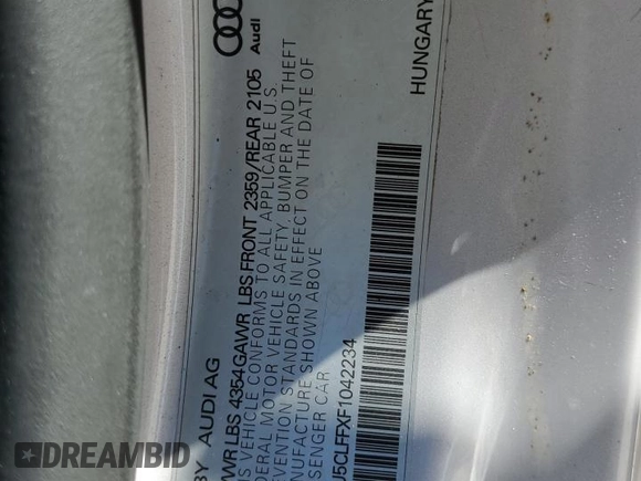 2015 Audi A3 1.8T Premium Plus with VIN WAU5CLFFXF1042234, listed as a Copart auction lot 50763574 with 118,751 mi miles. Bid and sale history available at carsss.com. Image 13.