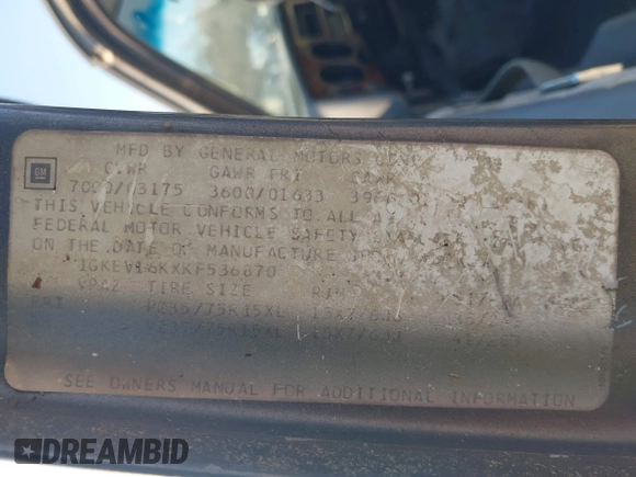 1989 GMC Suburban z VIN 1GKEV16KXKF536870, wystawiony jako IAAI lot #41531645 z przebiegiem 13 976 mil mil oraz . Historia ofert i sprzedaży dostępna na DreamBid. Obrazek 9.
