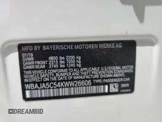 2019 BMW 5 Series 530i z VIN WBAJA5C54KWW26606, wystawiony jako Copart lot #53688285 z przebiegiem 43 454 mil mil oraz Nie do naprawy • Non repairable. Historia ofert i sprzedaży dostępna na DreamBid. Obrazek 13.