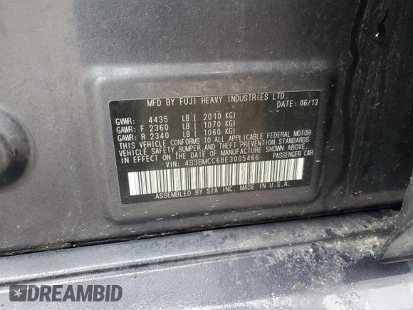 2014 Subaru Legacy Premium z VIN 4S3BMCC68E3005466, wystawiony jako Copart lot #57904755 z przebiegiem 135 393 mil mil oraz Szkoda całkowita • Salvage title. Historia ofert i sprzedaży dostępna na DreamBid. Obrazek 13.