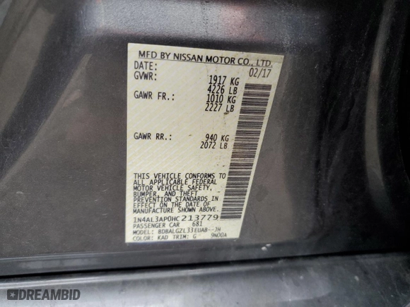 2017 Nissan Altima 2.5 SR with VIN 1N4AL3AP0HC213779, listed as a Copart auction lot 53044205 with 136,078 mi miles and Salvage Title. Bid and sale history available at carsss.com. Image 13.