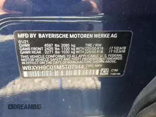 2021 BMW X2 sDrive28i with VIN WBXYH9C01M5T07944, listed as a Copart auction lot 73800944 with 0 mi miles and Salvage Title. Bid and sale history available at carsss.com. Image 14.