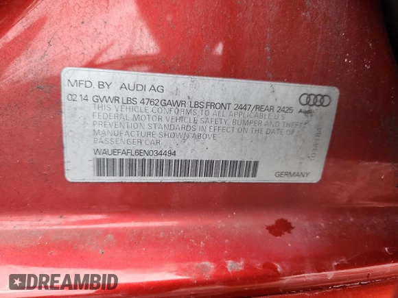 2014 Audi A4 Premium Plus z VIN WAUEFAFL6EN034494, wystawiony jako Copart lot #59153835 z przebiegiem 85 982 mil mil oraz Szkoda całkowita • Salvage title. Historia ofert i sprzedaży dostępna na DreamBid. Obrazek 12.