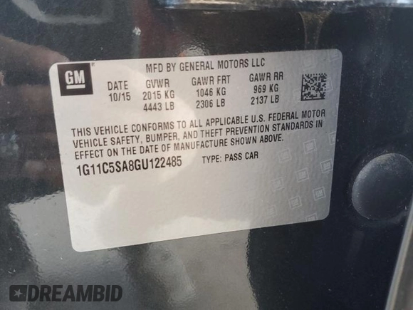 2016 Chevrolet Malibu Limited LT with VIN 1G11C5SA8GU122485, listed as a Copart auction lot 74456704 with 128,550 mi miles and Salvage Title. Bid and sale history available at carsss.com. Image 12.