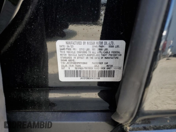 2023 Nissan ARIYA Engage z VIN JN1CF0BB3PM702846, wystawiony jako Copart lot #55554405 z przebiegiem 12 462 mil mil oraz Szkoda całkowita • Salvage title. Historia ofert i sprzedaży dostępna na DreamBid. Obrazek 14.