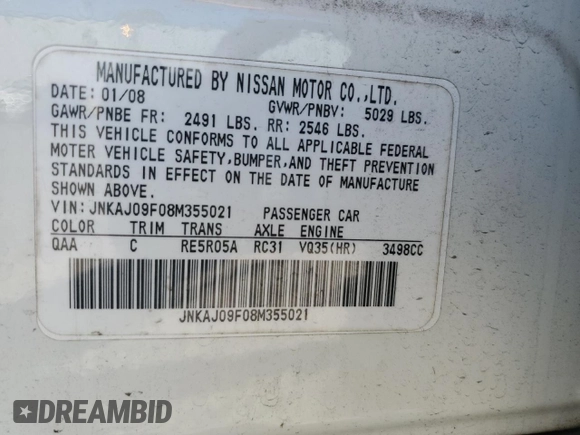 2008 Infiniti EX Journey with VIN JNKAJ09F08M355021, listed as a Copart auction lot 69666424 with 166,788 mi miles and Salvage Title. Bid and sale history available at carsss.com. Image 12.