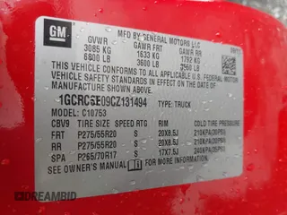 2012 Chevrolet Silverado 1500 LT with VIN 1GCRCSE09CZ131494, listed as a IAAI auction lot 42043422 with 124,162 mi miles. Bid and sale history available at carsss.com. Image 9.