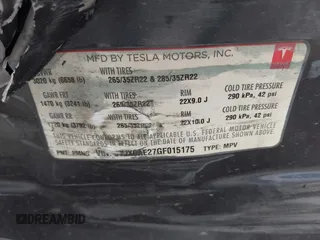 2016 Tesla Model X 70D with VIN 5YJXCAE27GF015175, listed as a IAAI auction lot 41074929 with 115,130 mi miles. Bid and sale history available at carsss.com. Image 9.