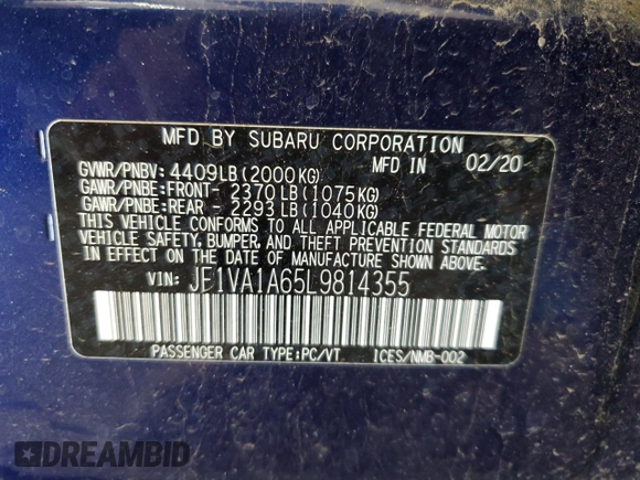 2020 Subaru WRX z VIN JF1VA1A65L9814355, wystawiony jako Copart lot #53980725 z przebiegiem 71 634 mil mil oraz Szkoda całkowita • Salvage title. Historia ofert i sprzedaży dostępna na DreamBid. Obrazek 13.