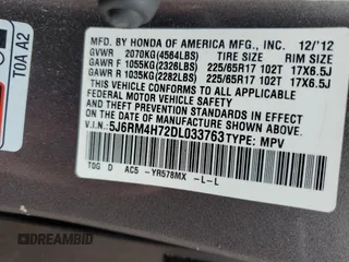 2013 Honda CR-V EX-L z VIN 5J6RM4H72DL033763, wystawiony jako Copart lot #56979455 z przebiegiem Nie podano mil oraz Szkody całkowita. Historia ofert i sprzedaży dostępna na DreamBid. Obrazek 12.