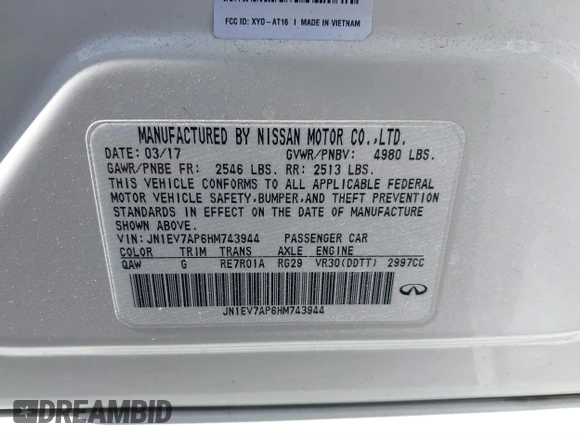 2017 Infiniti Q50 Signature Edition with VIN JN1EV7AP6HM743944, listed as a IAAI auction lot 41701528 with 73,747 mi miles and . Bid and sale history available at DreamBid. Image 9.