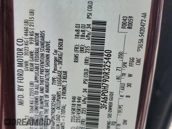 2013 Ford Fusion SE with VIN 3FA6P0H79DR325460, listed as a Copart auction lot 51643085 with 102,123 mi miles and Non Repairable. Bid and sale history available at carsss.com. Image 12.