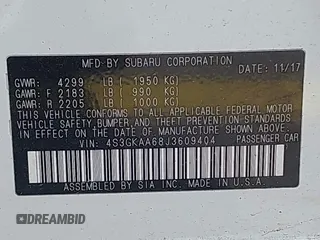 2018 Subaru Impreza with VIN 4S3GKAA68J3609404, listed as a IAAI auction lot 41954733 with 214,560 mi miles. Bid and sale history available at carsss.com. Image 9.