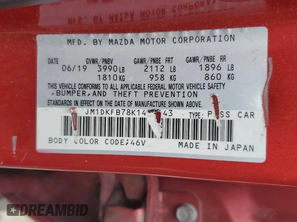2019 Mazda CX-3 Sport with VIN JM1DKFB78K1452543, listed as a Copart auction lot 48328575 with 121,541 mi miles and Salvage Title. Bid and sale history available at carsss.com. Image 13.