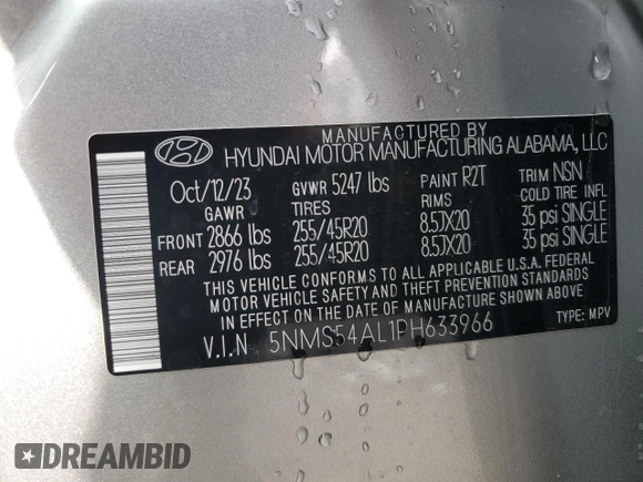 2023 Hyundai Santa Fe Calligraphy with VIN 5NMS54AL1PH633966, listed as a Copart auction lot 82555084 with 17,988 mi miles and Salvage Title. Bid and sale history available at carsss.com. Image 13.
