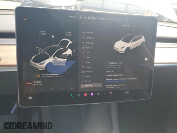 2024 Tesla Model Y Long Range с VIN 7SAYGDEE6RF157415, выставлен на аукционе Copart как лот 54950915 с пробегом 20 567 миль миль и Списание • Salvage title. История ставок и продаж доступна на DreamBid. Изображение 9.