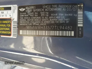 2007 MINI Convertible S z VIN WMWRH33577TL94482, wystawiony jako Copart lot #55502015 z przebiegiem 118 957 mil mil oraz Szkoda całkowita • Salvage title. Historia ofert i sprzedaży dostępna na DreamBid. Obrazek 12.