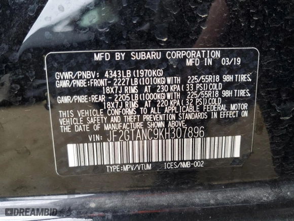 2019 Subaru Crosstrek Limited with VIN JF2GTANC9KH307896, listed as a Copart auction lot 47698035 with 76,251 mi miles and Salvage Title. Bid and sale history available at carsss.com. Image 14.