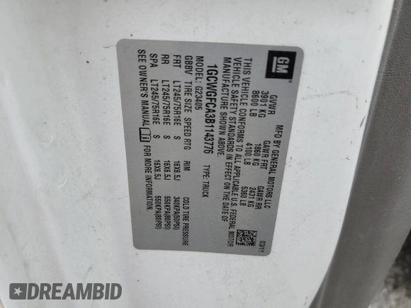 2011 Chevrolet Express Cargo with VIN 1GCWGFCA3B1143776, listed as a Copart auction lot 51505945 with 220,460 mi miles and Clean title. Bid and sale history available at DreamBid. Image 13.