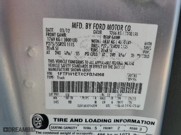 2012 Ford F-150 XL with VIN 1FTFW1ETXCFB34968, listed as a Copart auction lot 47210295 with 299,454 mi miles and Salvage Title. Bid and sale history available at carsss.com. Image 15.