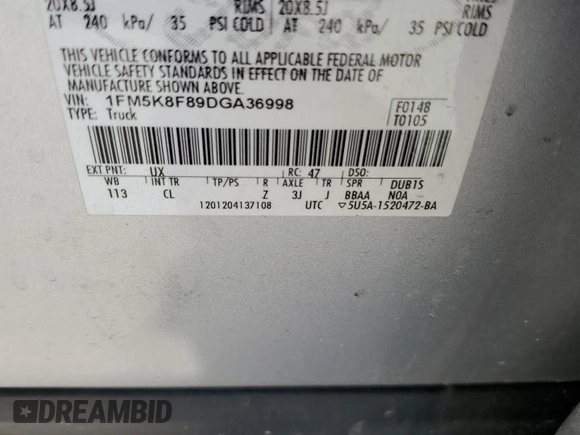 2013 Ford Explorer Limited z VIN 1FM5K8F89DGA36998, wystawiony jako Copart lot #52874655 z przebiegiem 188 813 mil mil oraz Szkoda całkowita • Salvage title. Historia ofert i sprzedaży dostępna na DreamBid. Obrazek 12.