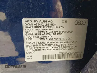 2023 Audi Q5 Premium Plus with VIN WA1BBAFYXP2195975, listed as a IAAI auction lot 41309879 with 11,124 mi miles and . Bid and sale history available at DreamBid. Image 9.